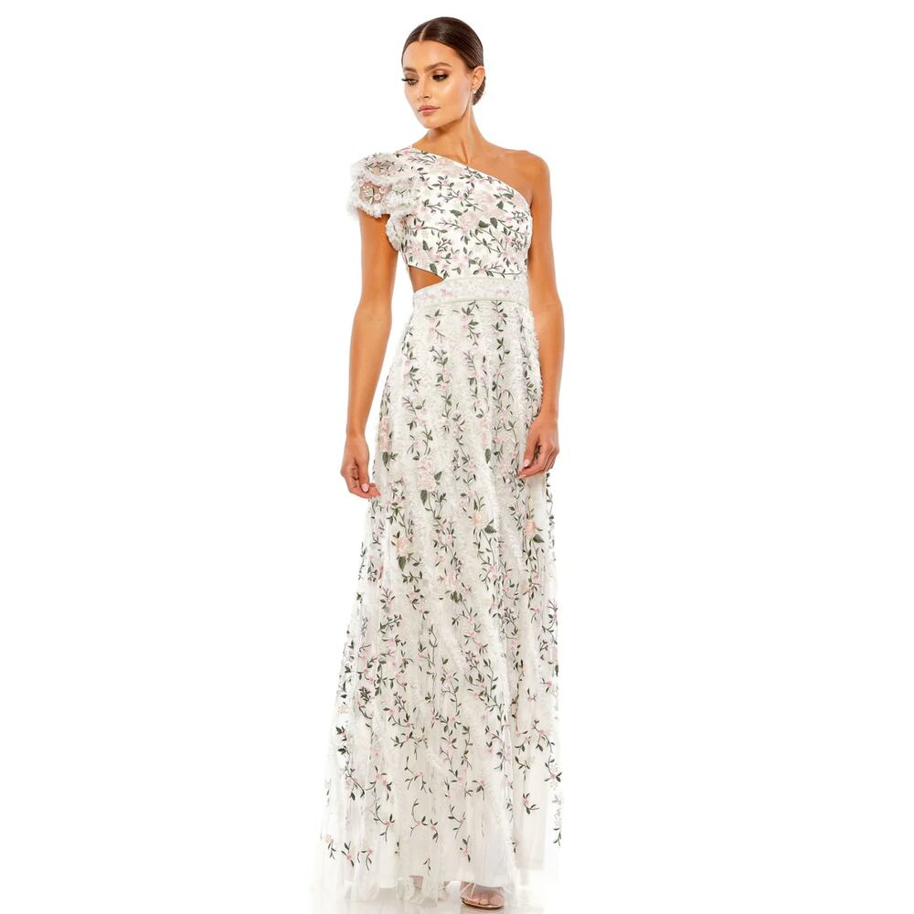 Mac Duggal 70160 Embroidered‎ Ruffle Cut Out Lace Up Gown Garden Party 8 NWT